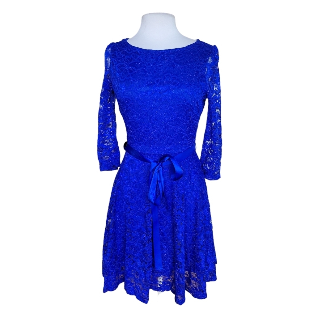 Candalite  Royal Blue Glitter Lace Mini Dress Women's Size S